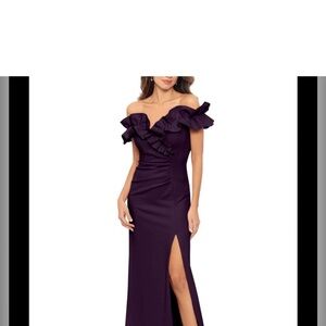 Xscape Strapless Ruffle Gown in Rich Purple